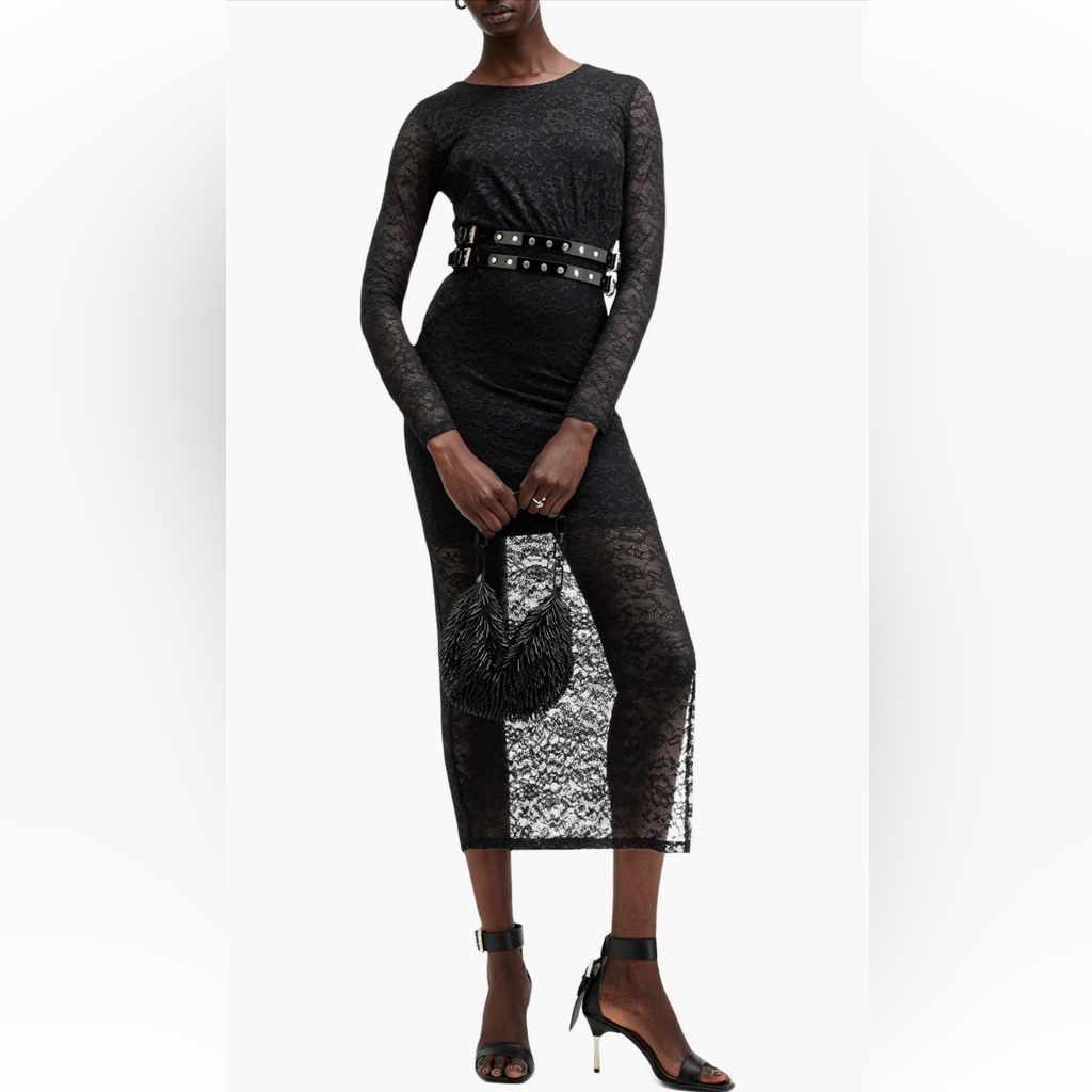 Nwt All Saints | Edana Long-Sleeve Lace Dress | Black | Size 6